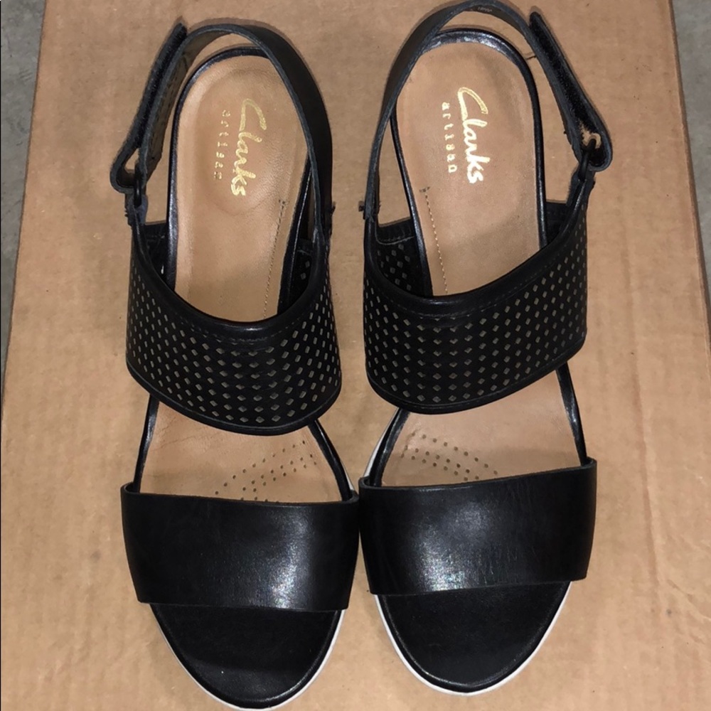 Clarks Black Perforated Leather Slingback Sandals